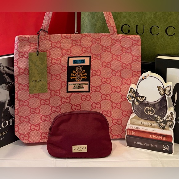 Source Unknown Handbags - 💝NIP GUCCI Pink Tote and NIP Burgundy GUCCI Cosmetics Pouch (BOTH GWP)